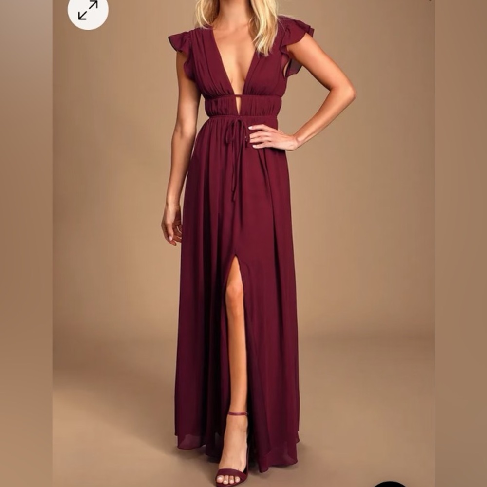 Lulu’s Burgundy Ruffled Maxi Dress